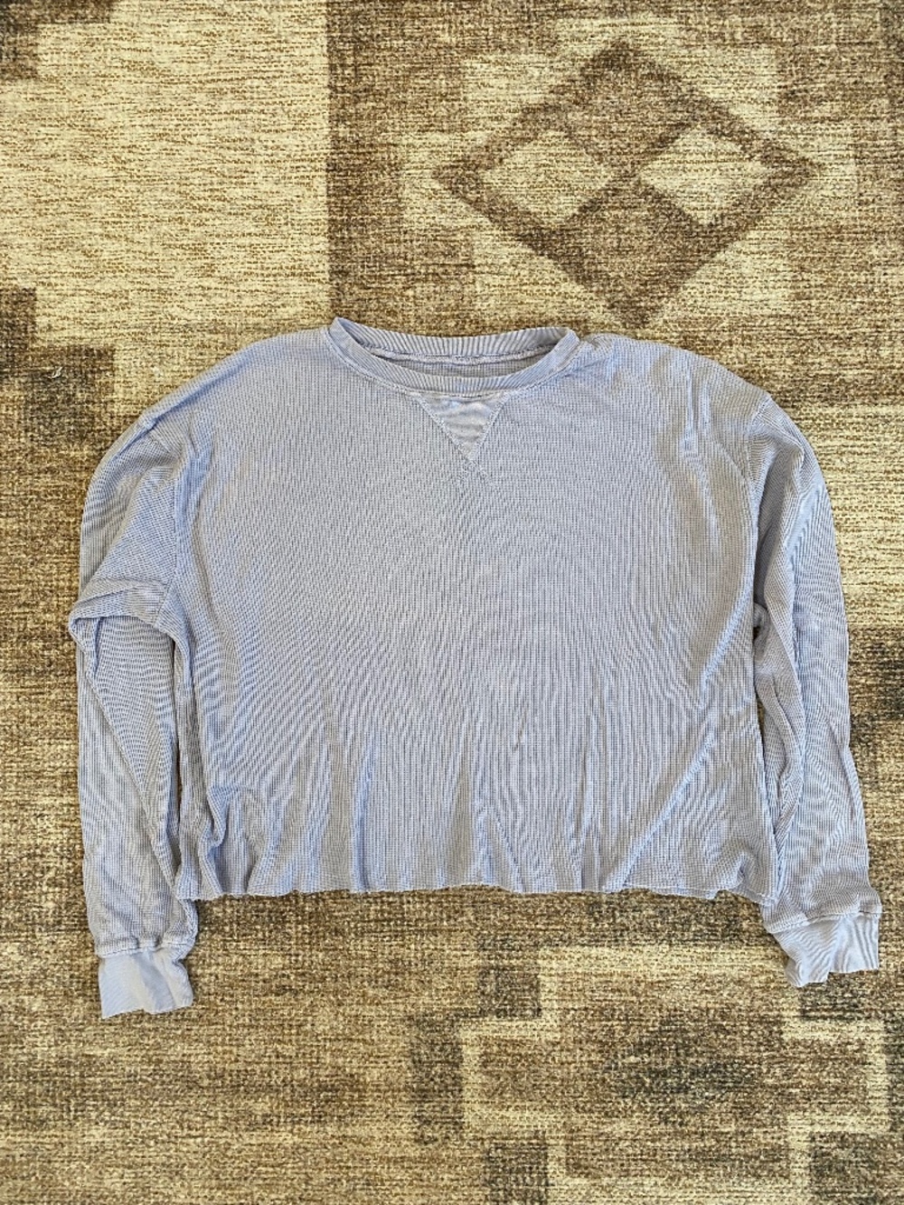 Brandy Melville Cropped Waffle Long Sleeve Top - Blue